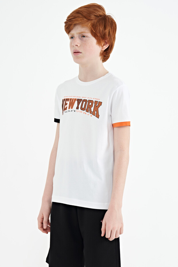Beyaz Yazı Baskılı Standart Kalıp O Yaka Erkek Çocuk T-Shirt - 11105