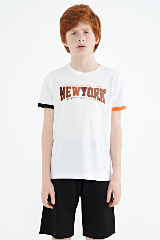 Beyaz Yazı Baskılı Standart Kalıp O Yaka Erkek Çocuk T-Shirt - 11105