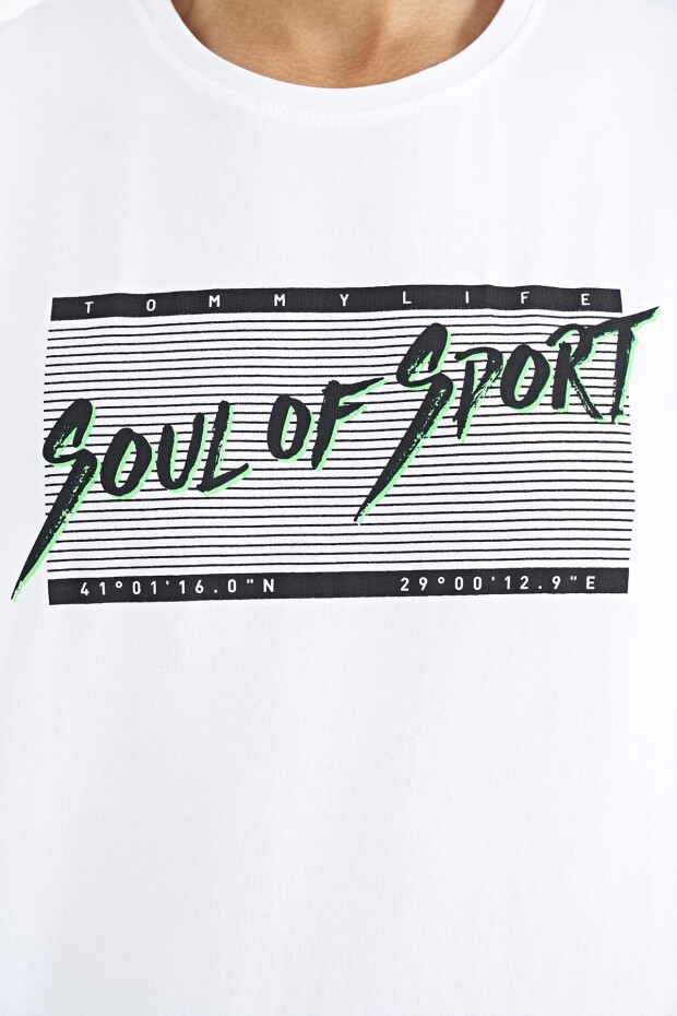 Beyaz Yazı Desen Baskılı Standart Kalıp O Yaka Erkek T-Shirt - 88172