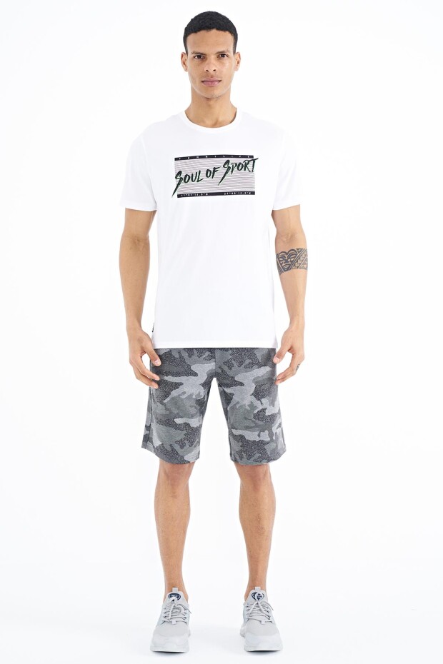 Beyaz Yazı Desen Baskılı Standart Kalıp O Yaka Erkek T-Shirt - 88172