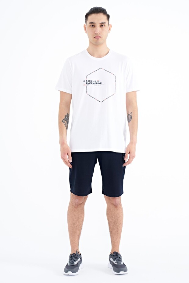 Beyaz Yazı Geometri Basklı Standart Kalıp Erkek T-shirt - 88198