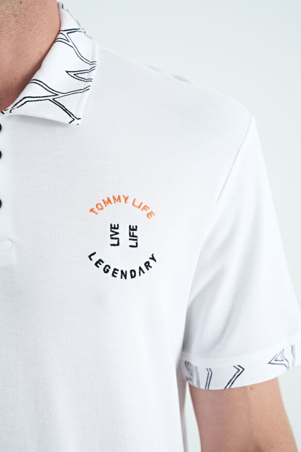 Beyaz Yazı Nakışlı Baskı Detaylı Standart Kalıp Polo Yaka Erkek T-Shirt - 88239 - 4