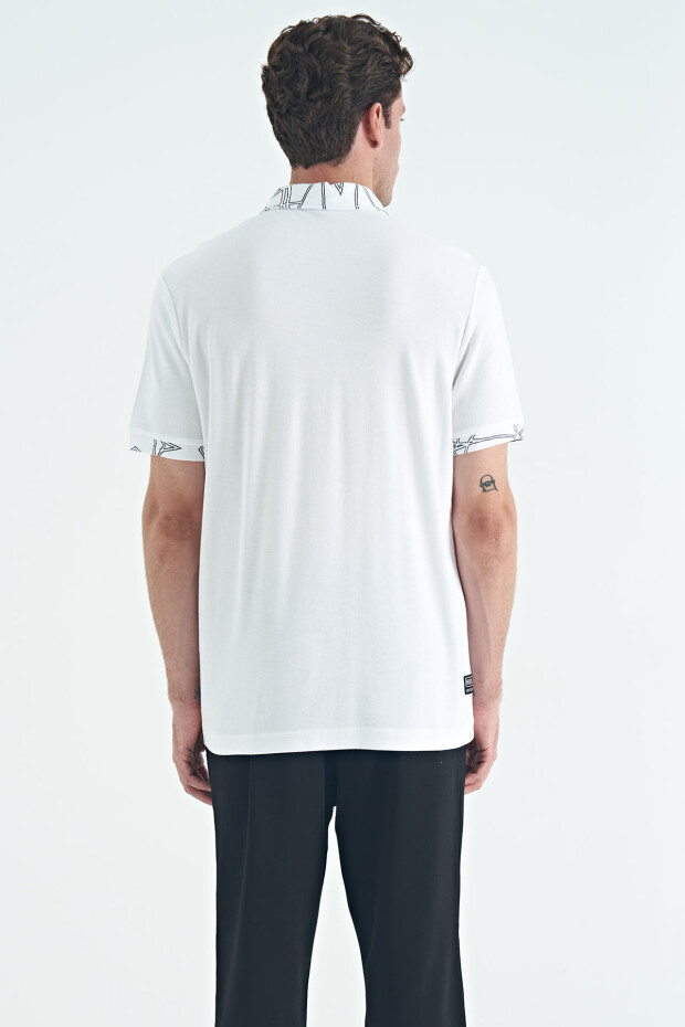 Beyaz Yazı Nakışlı Baskı Detaylı Standart Kalıp Polo Yaka Erkek T-Shirt - 88239 - 5