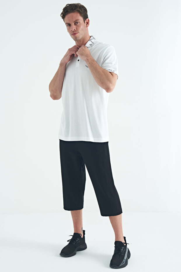 Beyaz Yazı Nakışlı Baskı Detaylı Standart Kalıp Polo Yaka Erkek T-Shirt - 88239