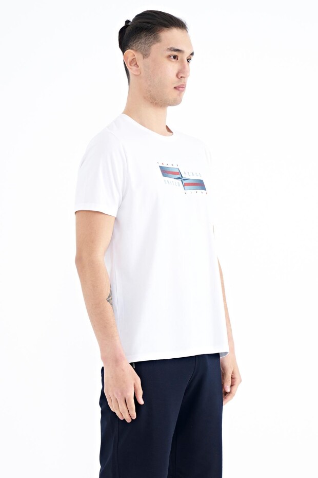 Beyaz Yazılı Şekil Basklı Standart Kalıp Erkek T-shirt - 88215