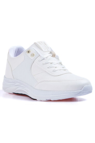 Beyaz Yüksek Taban Bağcıklı Suni Deri Erkek Spor Ayakkabı - 89113 - Thumbnail