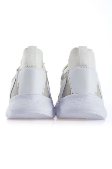 Beyaz Yüksek Tabanlı File Detaylı Bağcıklı Bayan Spor Ayakkabı - 89208 - Thumbnail