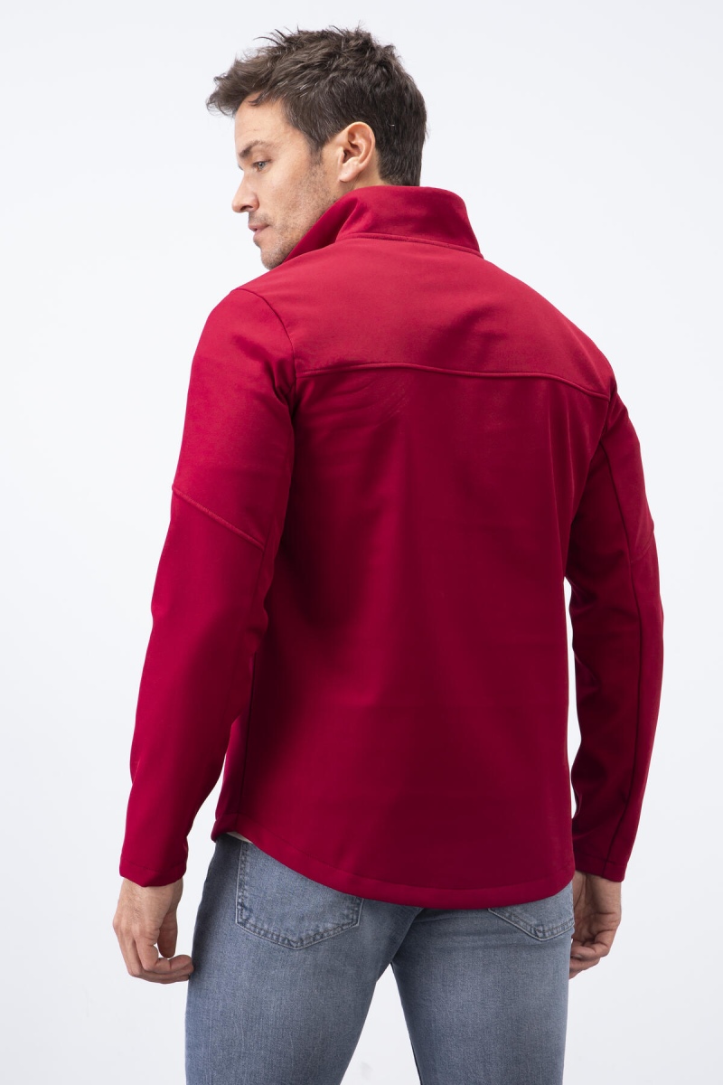 Bordo Fermuarlı Dik Yaka Su ve Rüzgar Geçirmez Softshell Erkek Mont - 88050