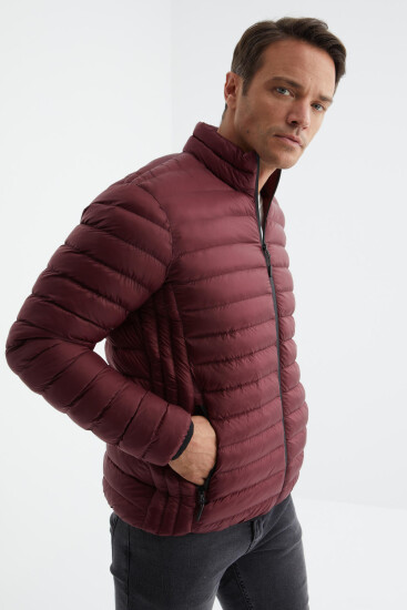 Bordo Fermuarlı Standart Kalıp Soğuğa Dayanıklı Erkek Şişme Mont - 88166 
