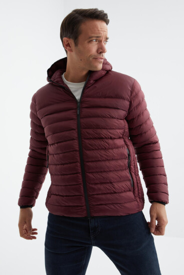 Bordo Fermuarlı Standart Kalıp Soğuğa Dayanıklı Erkek Şişme Mont - 88167 