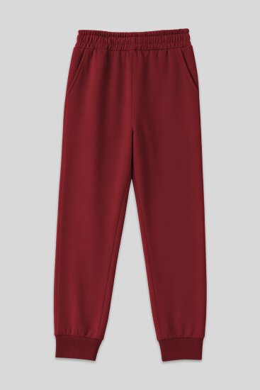 Bordo Yüksek Bel Jogger Rahat Form Manşetli Kadın Eşofman Alt - 94561 
