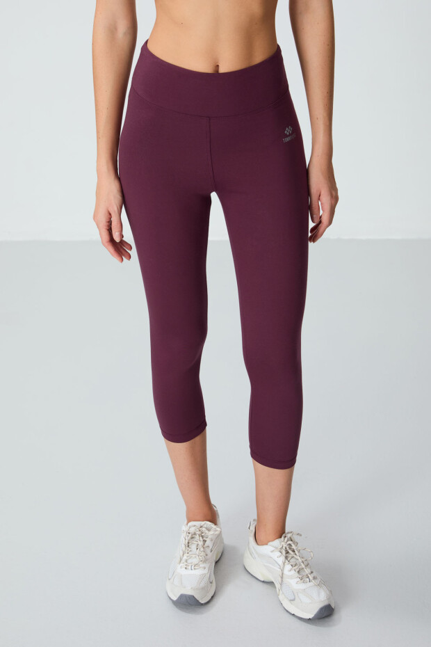Bordo Yüksek Bel Slim Fit Dar Paça Kadın Kapri Tayt - 93097