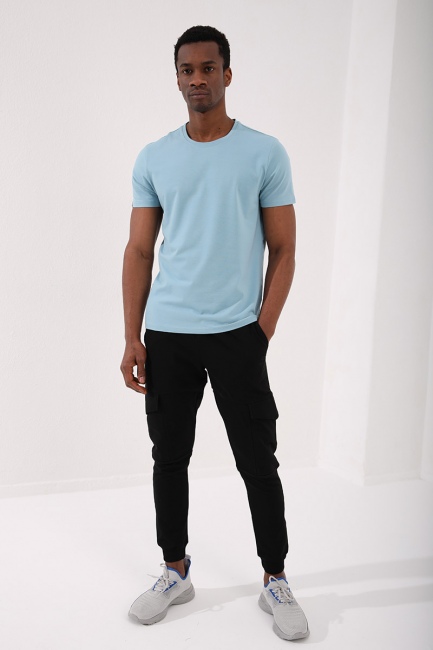 Buz Mavi Erkek Basic Kısa Kol Standart Kalıp O Yaka T-shirt - 87911 - Thumbnail