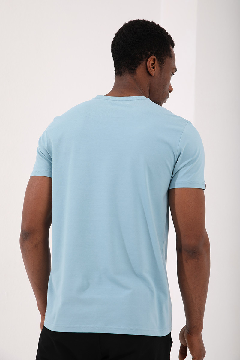 Buz Mavi Erkek Basic Kısa Kol Standart Kalıp O Yaka T-shirt - 87911