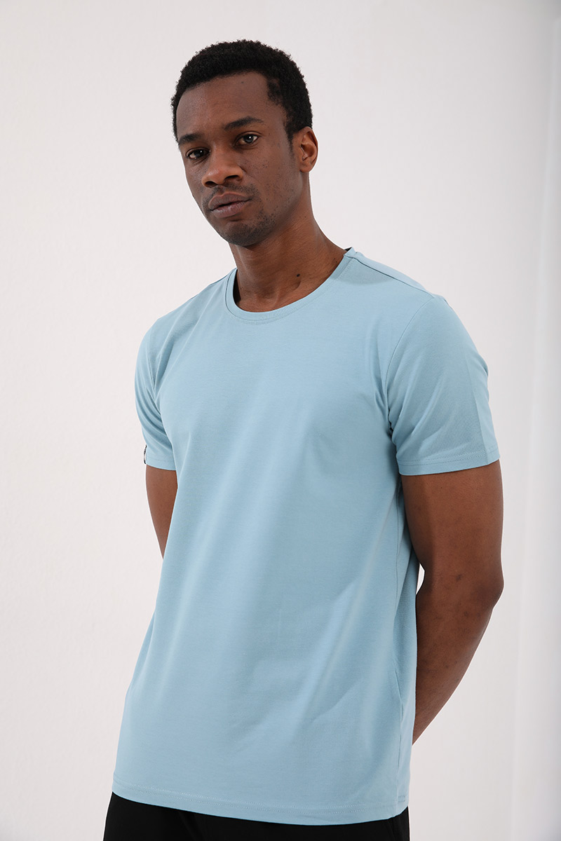Buz Mavi Erkek Basic Kısa Kol Standart Kalıp O Yaka T-shirt - 87911