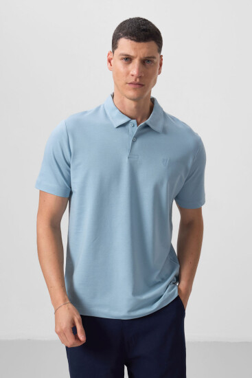 Buz Mavi Standart Kalıp Basic Polo Yaka Erkek T-Shirt - 87768 