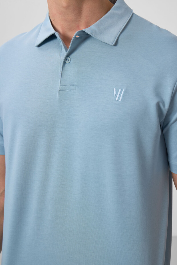 Buz Mavi Standart Kalıp Basic Polo Yaka Erkek T-Shirt - 87768 - 3