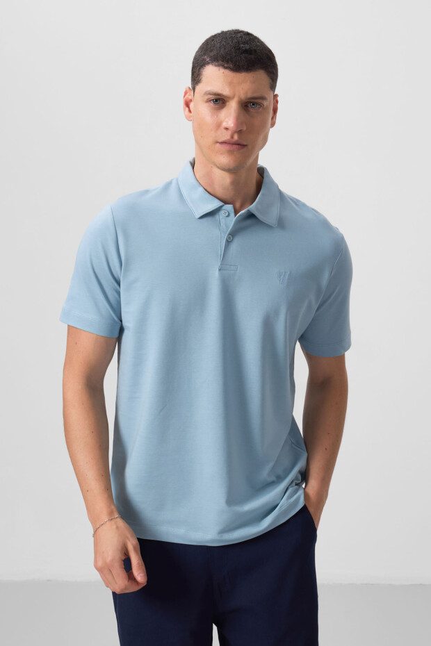 Buz Mavi Standart Kalıp Basic Polo Yaka Erkek T-Shirt - 87768 - 1