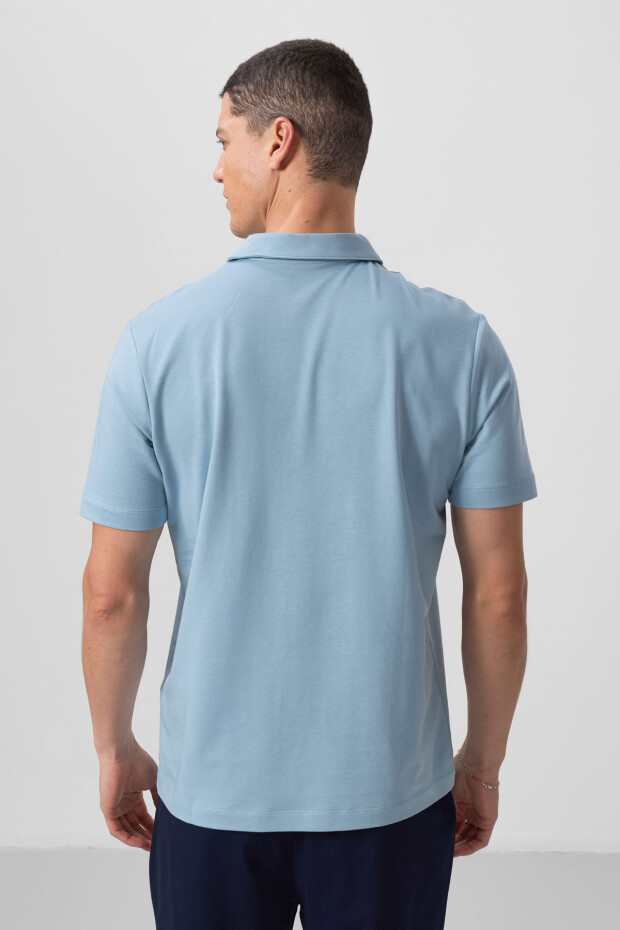 Buz Mavi Standart Kalıp Basic Polo Yaka Erkek T-Shirt - 87768 - 5