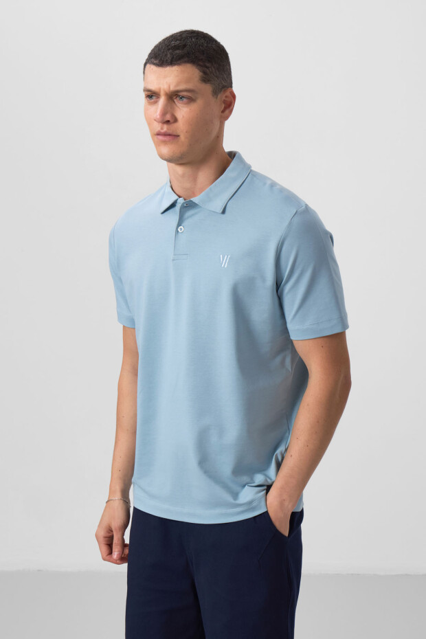 Buz Mavi Standart Kalıp Basic Polo Yaka Erkek T-Shirt - 87768 - 5