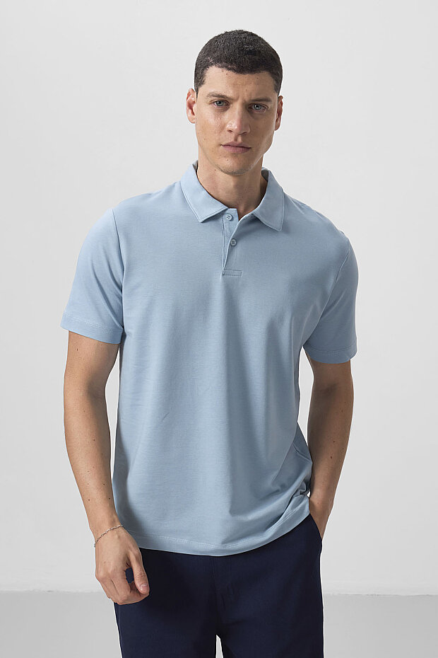Buz Mavi Standart Kalıp Basic Polo Yaka Erkek T-Shirt - 87768 - 3