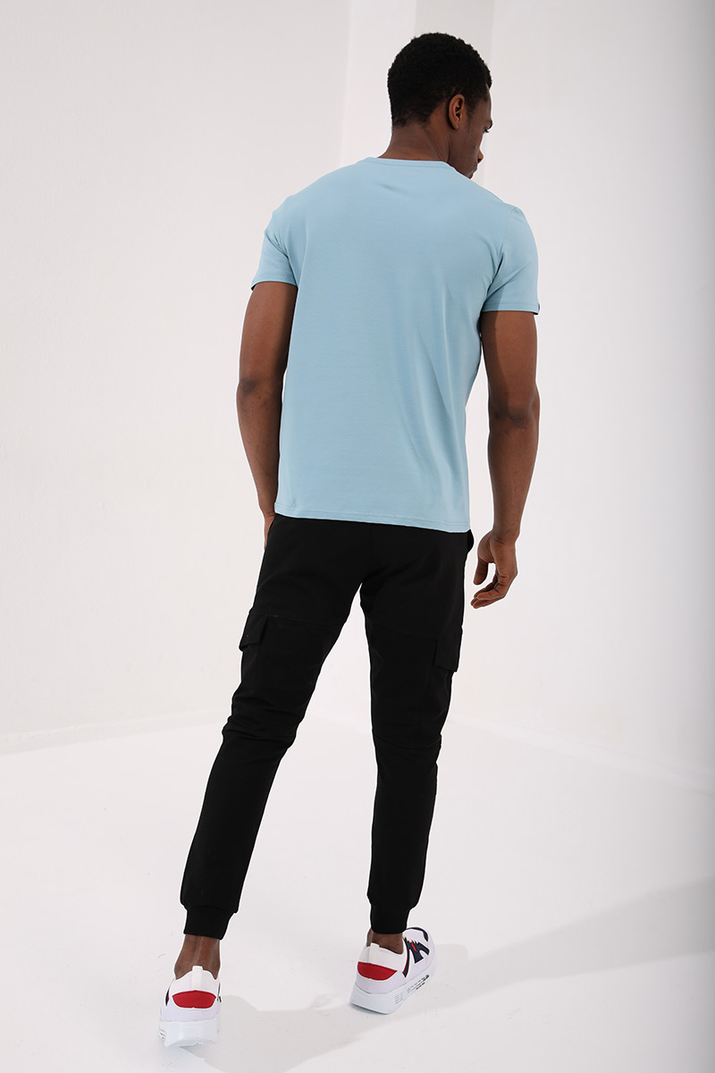 Buz Mavi Basic Kısa Kol Standart Kalıp V Yaka Erkek T-Shirt - 87912