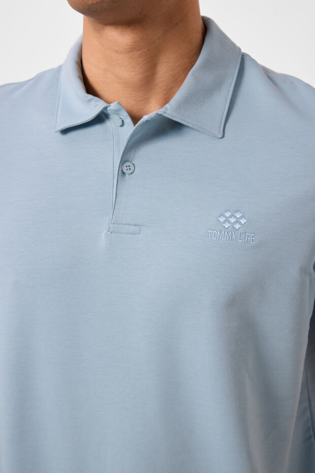 Buz Mavi Standart Kalıp Basic Polo Yaka Erkek T-Shirt - 87748 - 3
