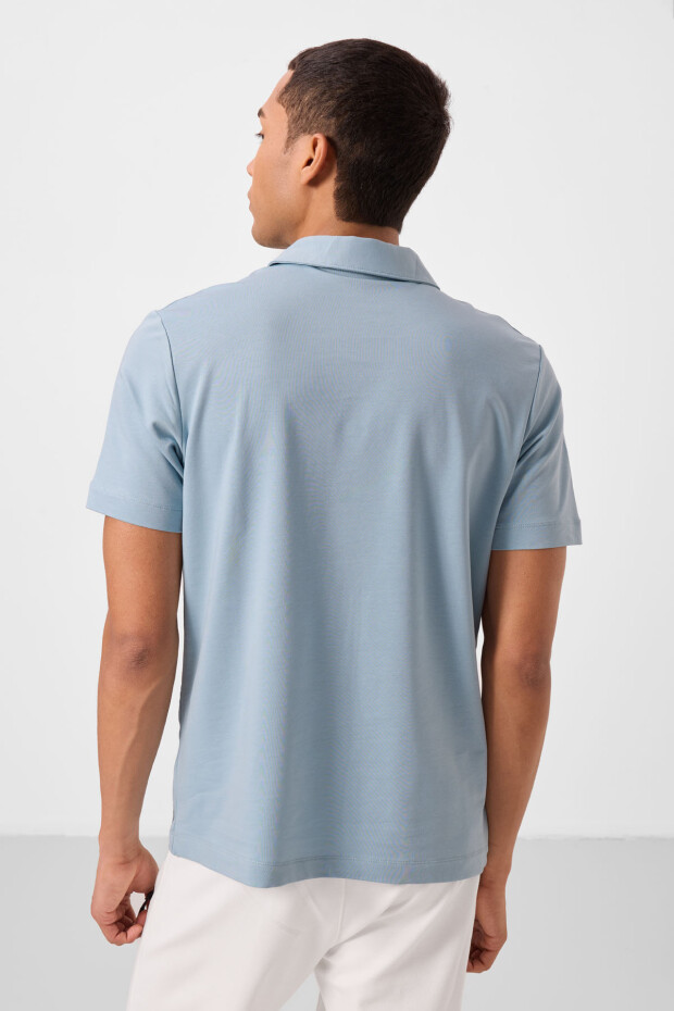 Buz Mavi Standart Kalıp Basic Polo Yaka Erkek T-Shirt - 87748 - 5
