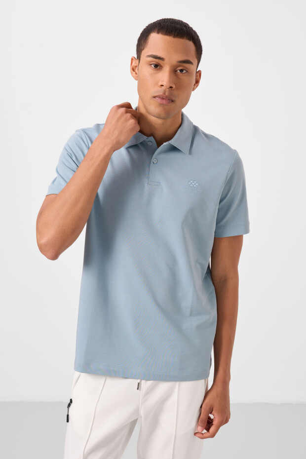 Buz Mavi Standart Kalıp Basic Polo Yaka Erkek T-Shirt - 87748 - 4