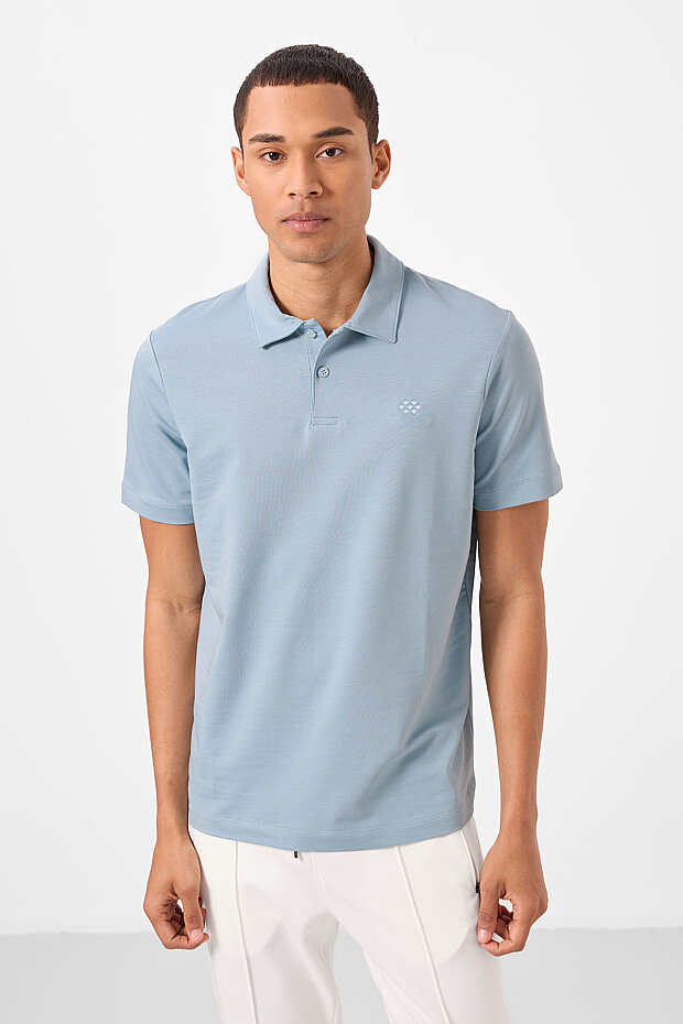 Buz Mavi Standart Kalıp Basic Polo Yaka Erkek T-Shirt - 87748 - 2