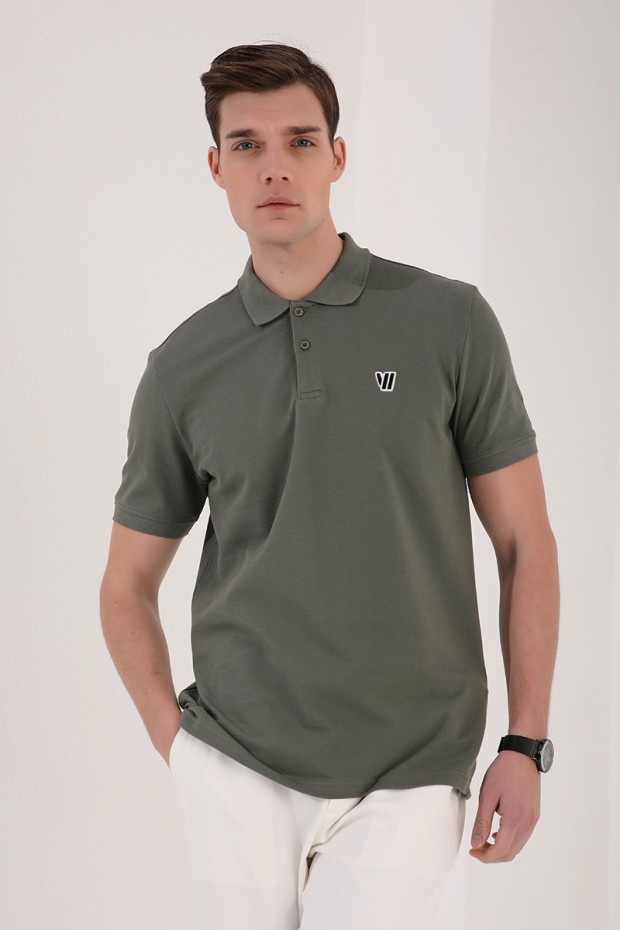 Çağla Basic Göğüs Logolu Standart Kalıp Triko Polo Yaka Erkek T-Shirt - 87768