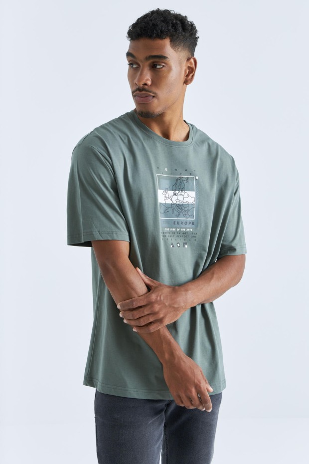 Çağla Baskı Detaylı O Yaka Erkek Oversize T-Shirt - 88094