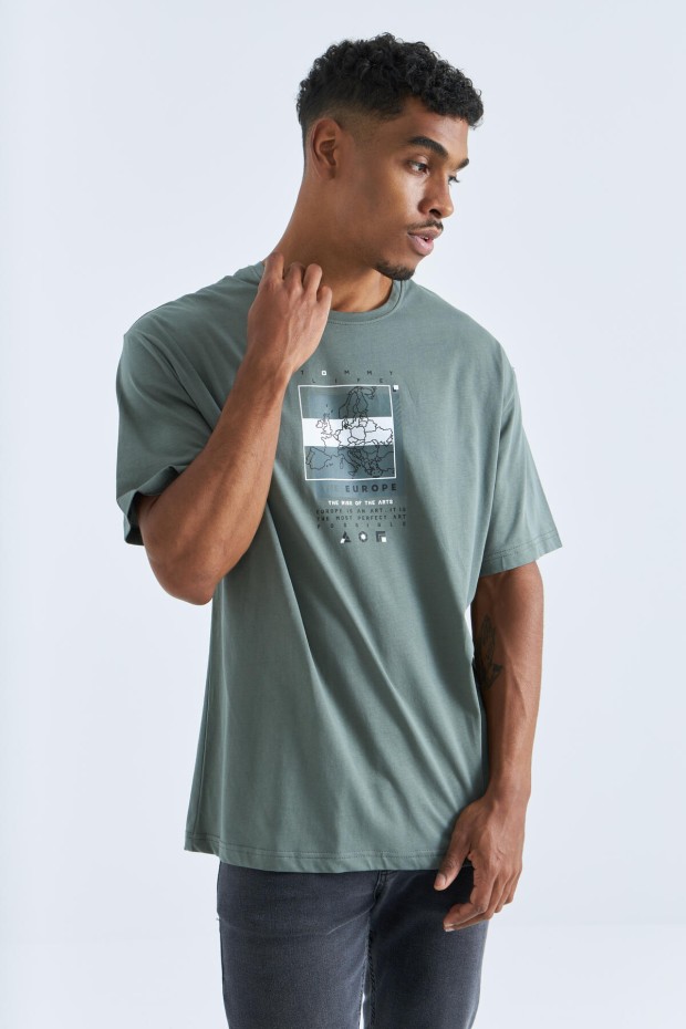 Çağla Baskı Detaylı O Yaka Erkek Oversize T-Shirt - 88094