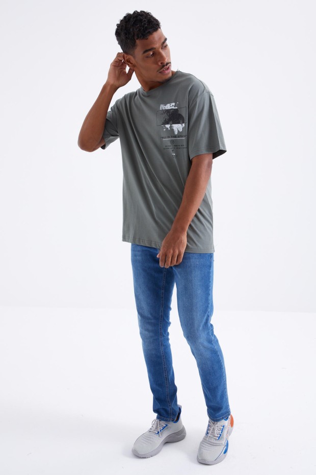 Çağla Baskı Detaylı O Yaka Erkek Oversize T-Shirt - 88099