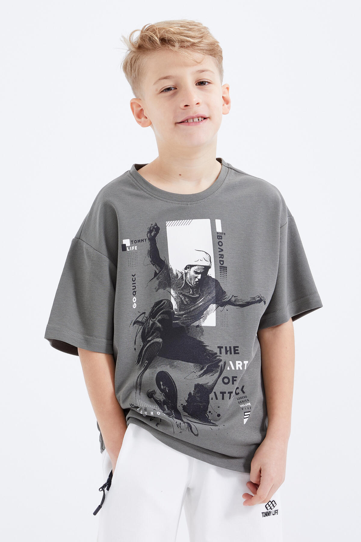 Çağla Baskılı Kısa Kollu O Yaka Erkek Çocuk T-Shirt - 10912 