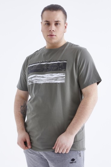 Çağla Baskılı O Yaka Büyük Beden Erkek T-shirt - 88073 - Thumbnail