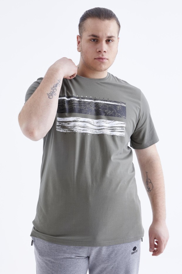 Çağla Baskılı O Yaka Büyük Beden Erkek T-shirt - 88073