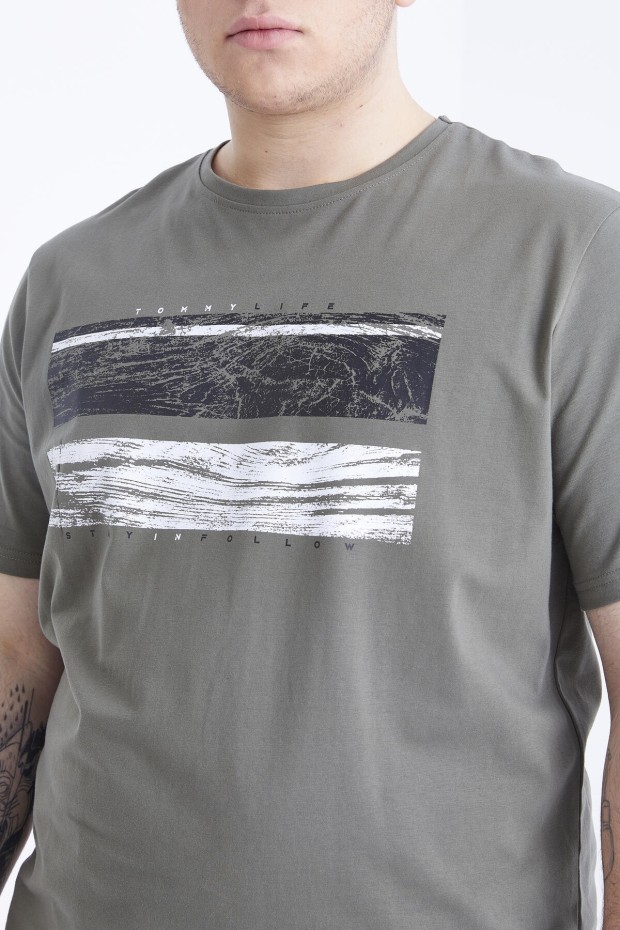 Çağla Baskılı O Yaka Büyük Beden Erkek T-shirt - 88073