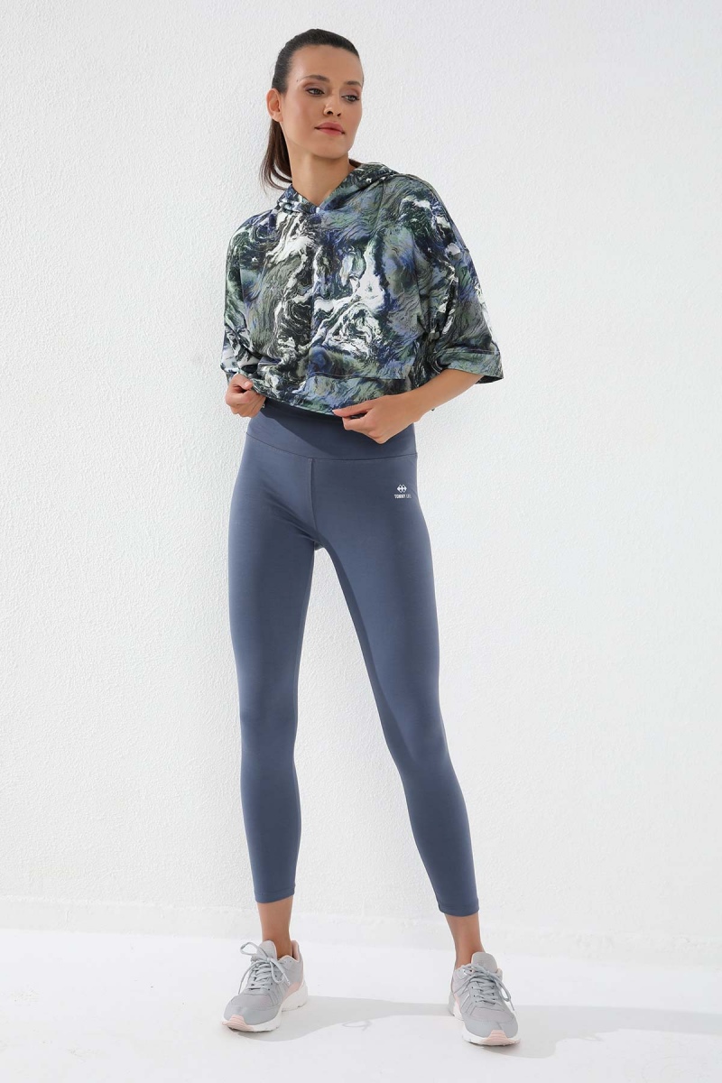 Çağla Batik Desenli Truvakar Kol Kapüşonlu Kadın Oversize Crop Top Sweatshirt - 97141