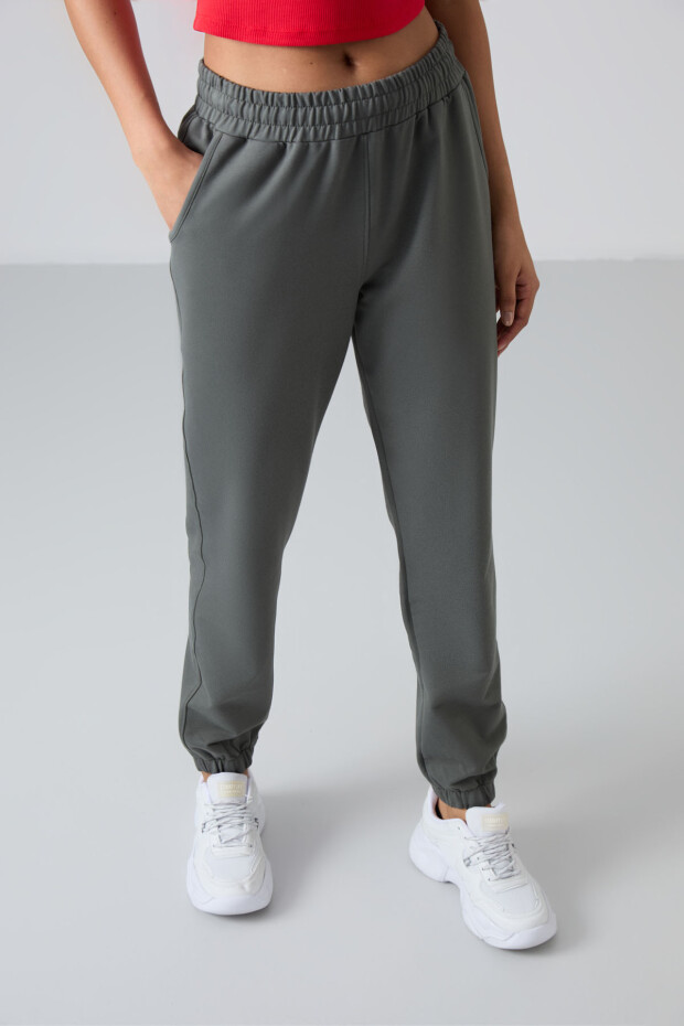 Çağla Cepli Yüksek Bel Rahat Form Lastik Paça Kadın Eşofman Alt - 94583 - 4