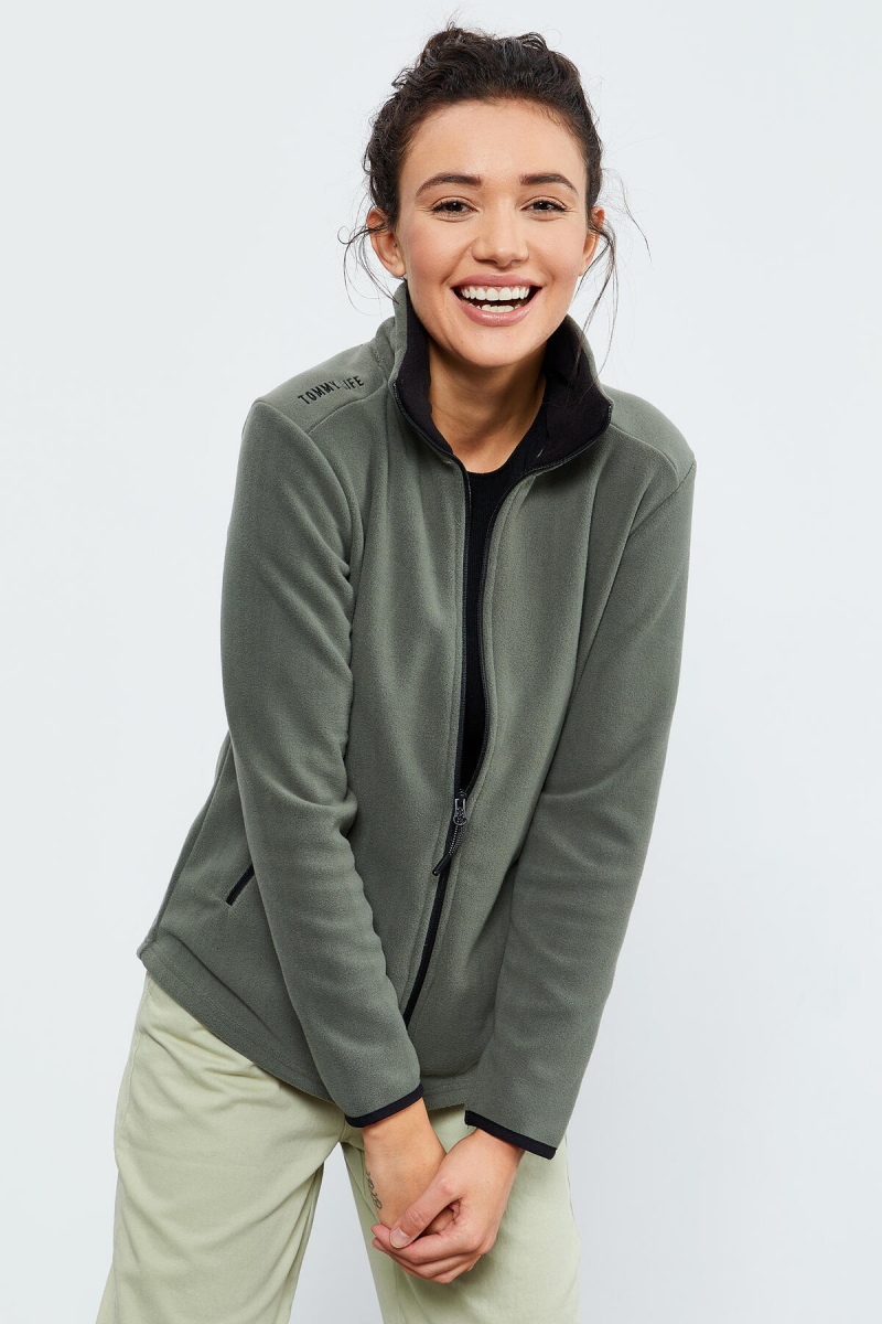 Çağla Dik Yaka Fermuarlı Rahat Form Kadın Polar Sweatshirt - 97173 - 3