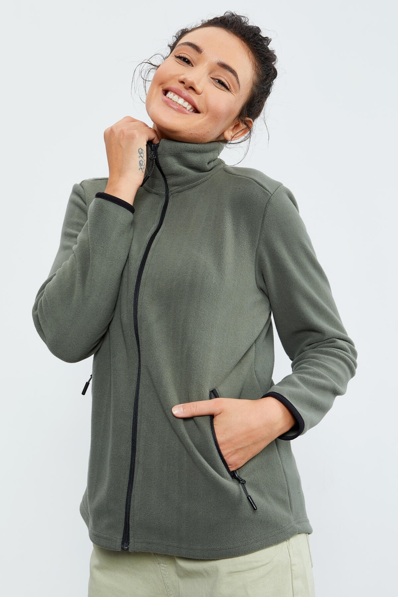 Çağla Dik Yaka Fermuarlı Rahat Form Kadın Polar Sweatshirt - 97173 - 5