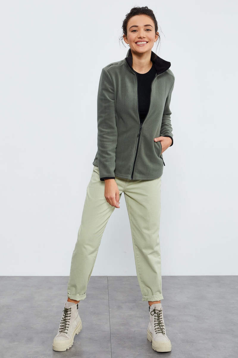 Çağla Dik Yaka Fermuarlı Rahat Form Kadın Polar Sweatshirt - 97173 - 6