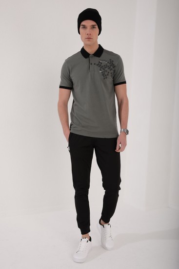 Çağla Altıgen Desen Baskılı Standart Kalıp Polo Yaka Erkek T-Shirt - 87928 - Thumbnail