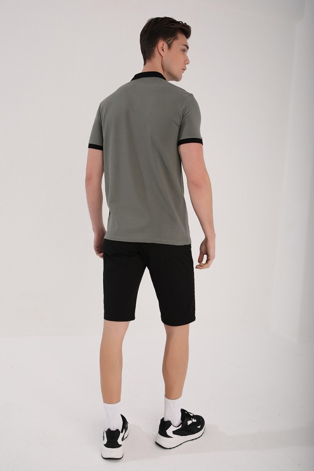 Çağla Çift Renk Göğüs Baskılı Standart Kalıp Triko Polo Yaka Erkek T-Shirt - 87939