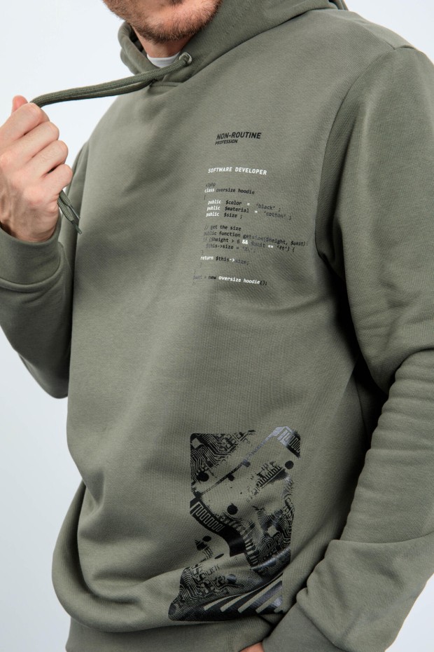 Çağla Desen Baskılı Kapüşonlu Rahat Form Erkek Sweatshirt - 88018