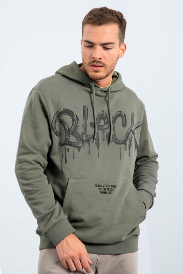 Çağla Graffiti Yazı Baskılı Kapüşonlu Rahat Form Erkek Sweatshirt - 88031 