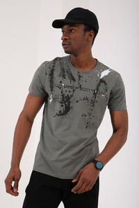 Çağla Erkek Renkli Püskürtme Baskılı Standart Kalıp O Yaka T-Shirt - 87908 - 7