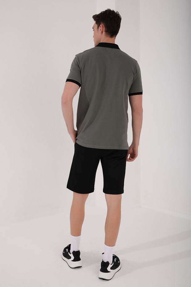 Çağla Sayı Detaylı Çizgi Baskılı Standart Kalıp Polo Yaka Erkek T-Shirt - 87955