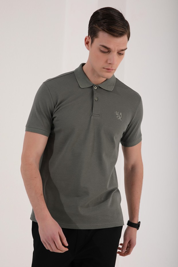 Çağla Klasik Black Yazı Nakışlı Standart Kalıp Polo Yaka Erkek T-Shirt - 87760